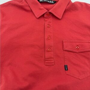 Travis Mathew Red Pima Cotton Blend Polo Shirt, Pocket, Size Large